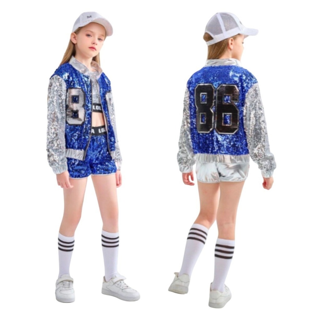 NEW Lolanta Size 120cm Girls Blue & Silver Sequin Hip Hop Dance Outfit 4 PC Set